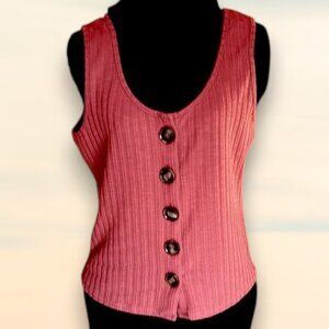 Always Indigo Dark Rose Colored Button-Down Ribbed Cropped Tank Top XL